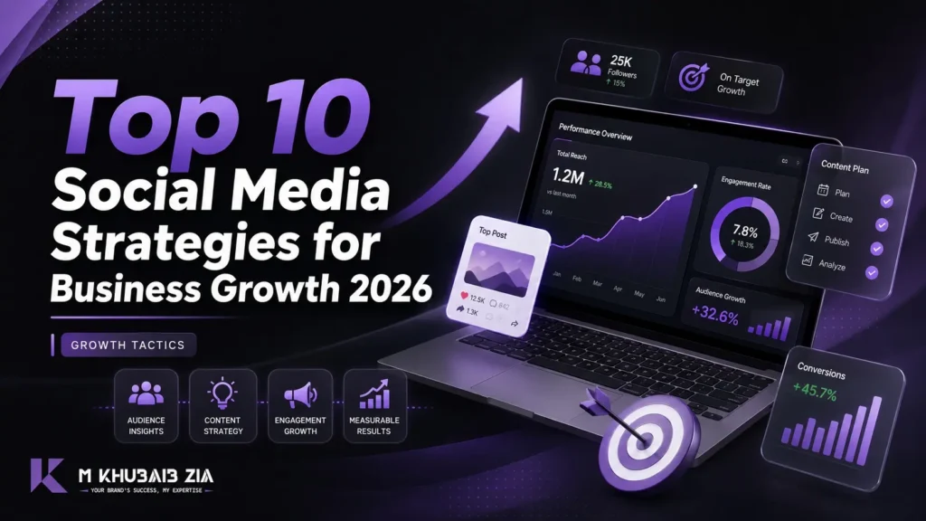 Social media strategies for business growth in 2026 with content planning, video marketing and analytics