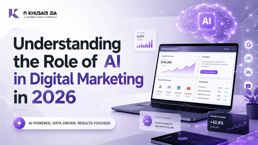 Learn the role of AI in digital marketing with SEO, social media, ads, content, ecommerce, video, tools, FAQs, and Pakistan business tips.