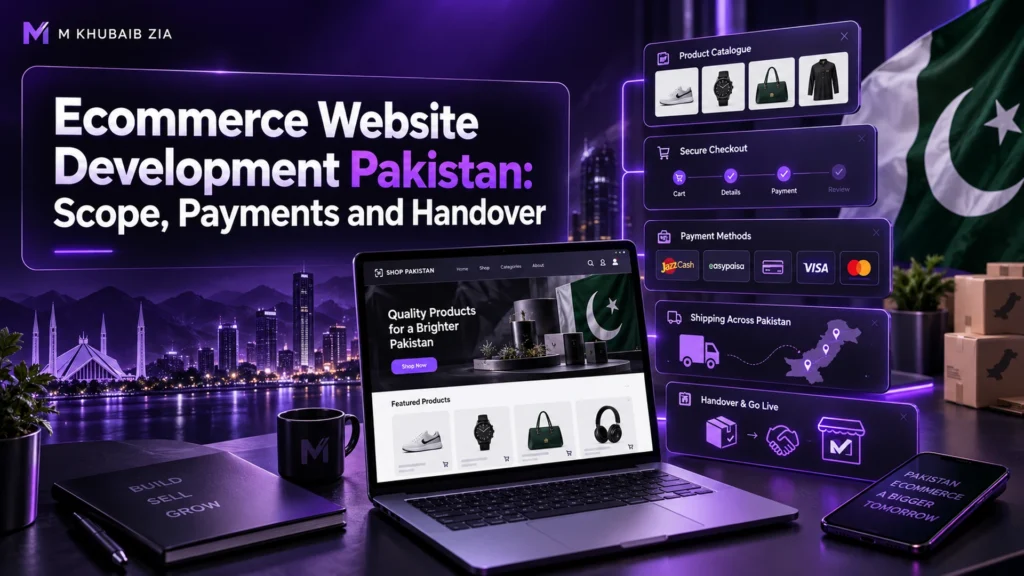 Ecommerce website development Pakistan interface with catalogue payment and handover checklist