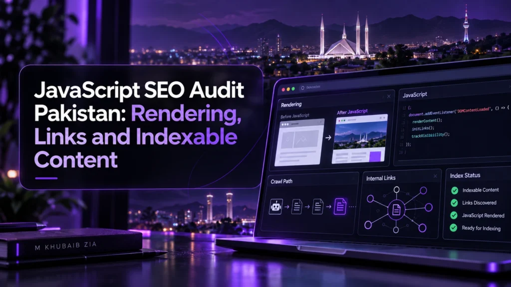 JavaScript SEO audit Pakistan dashboard with rendered page and crawl signals