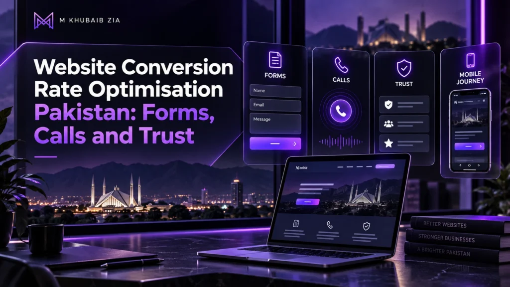 Website conversion rate optimisation Pakistan dashboard with form call and trust checks