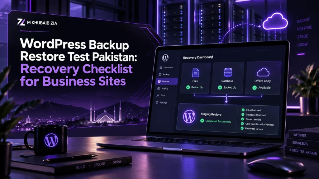 WordPress backup restore test Pakistan recovery dashboard with database and file checks