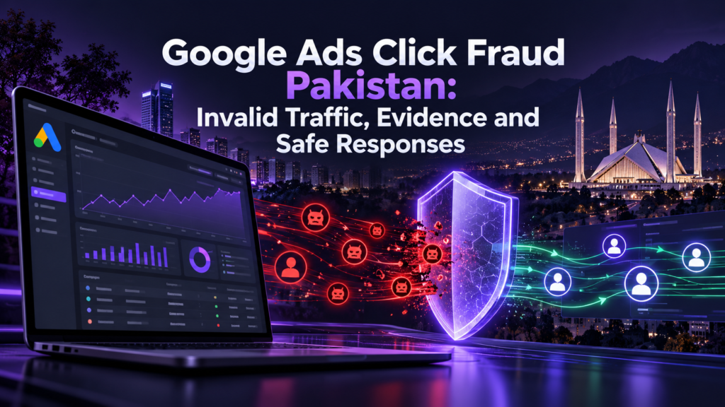 Google Ads invalid traffic Pakistan dashboard with evidence and filtering