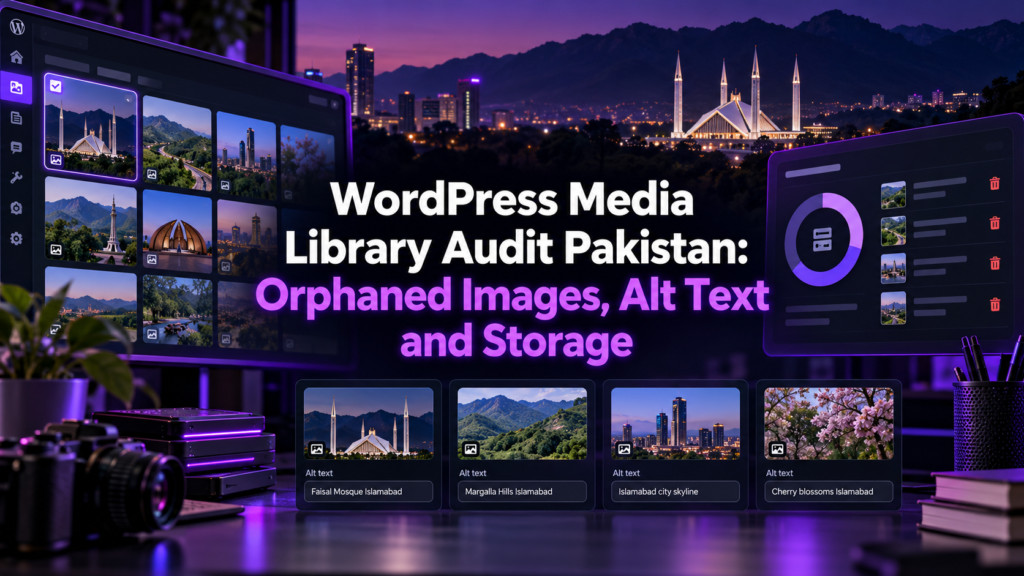 WordPress media library audit Pakistan with alt text and storage review